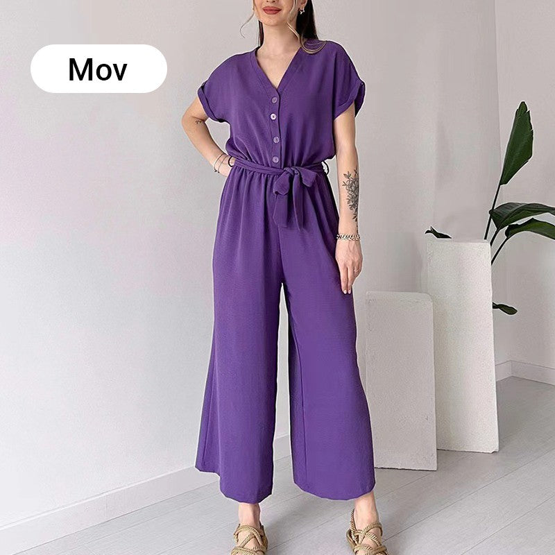 (48% OFF🔥Buy 2 Free Shipping) 💖Women's V-Neck Short-Sleeve Casual Jumpsuit-POIULTD