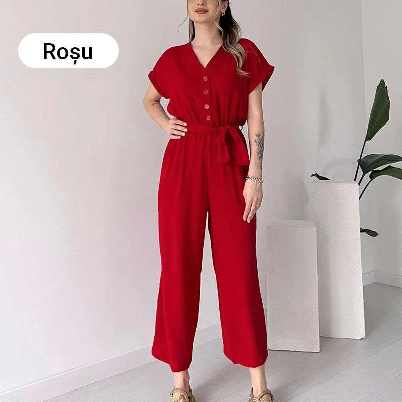 (48% OFF🔥Buy 2 Free Shipping) 💖Women's V-Neck Short-Sleeve Casual Jumpsuit-POIULTD