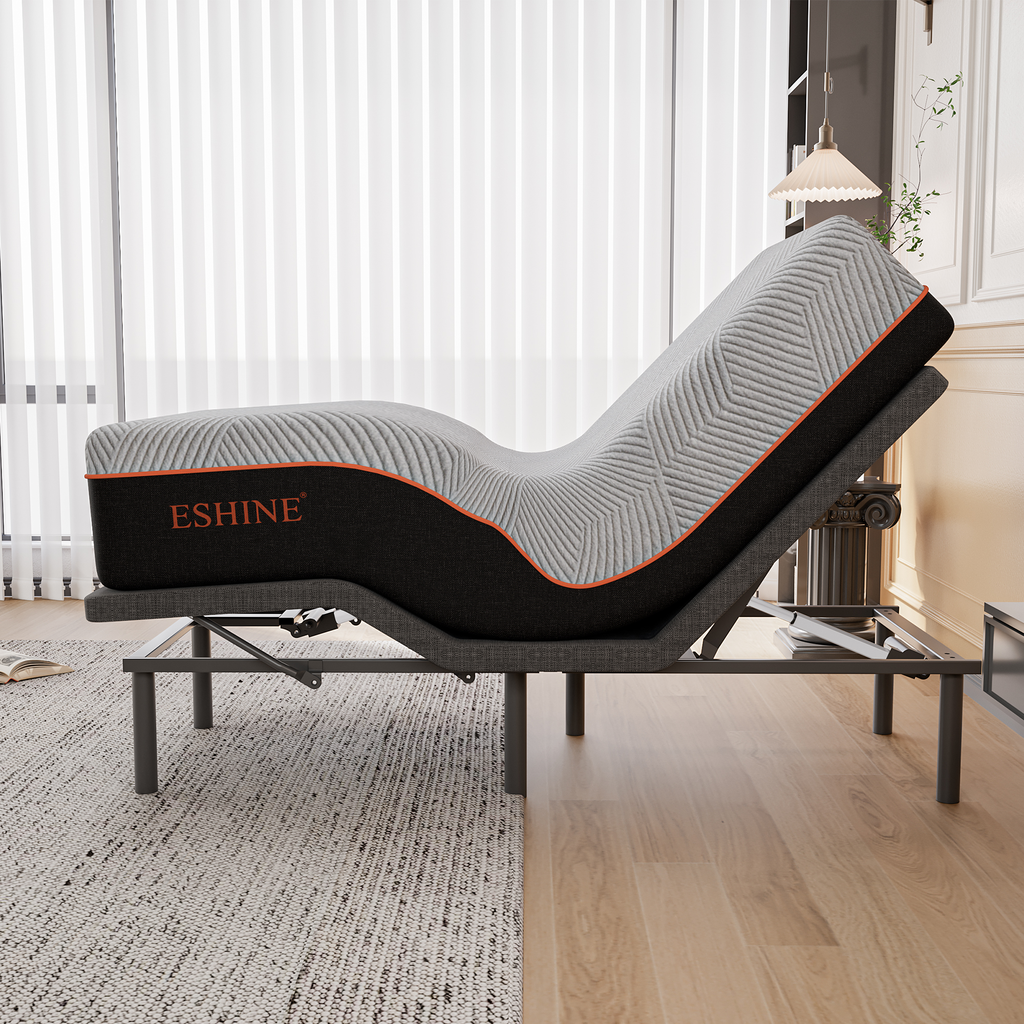 FlexSleep Pro Grey Series E3100, Massage Adjustable Bed Frame with Memory Form Mattress-eshinesleep
