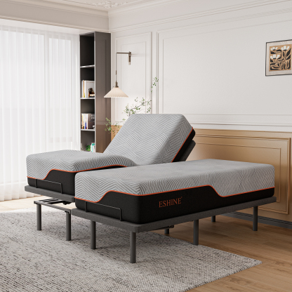 FlexSleep Pro Grey Series E3100, Massage Adjustable Bed Frame with Memory Form Mattress-eshinesleep