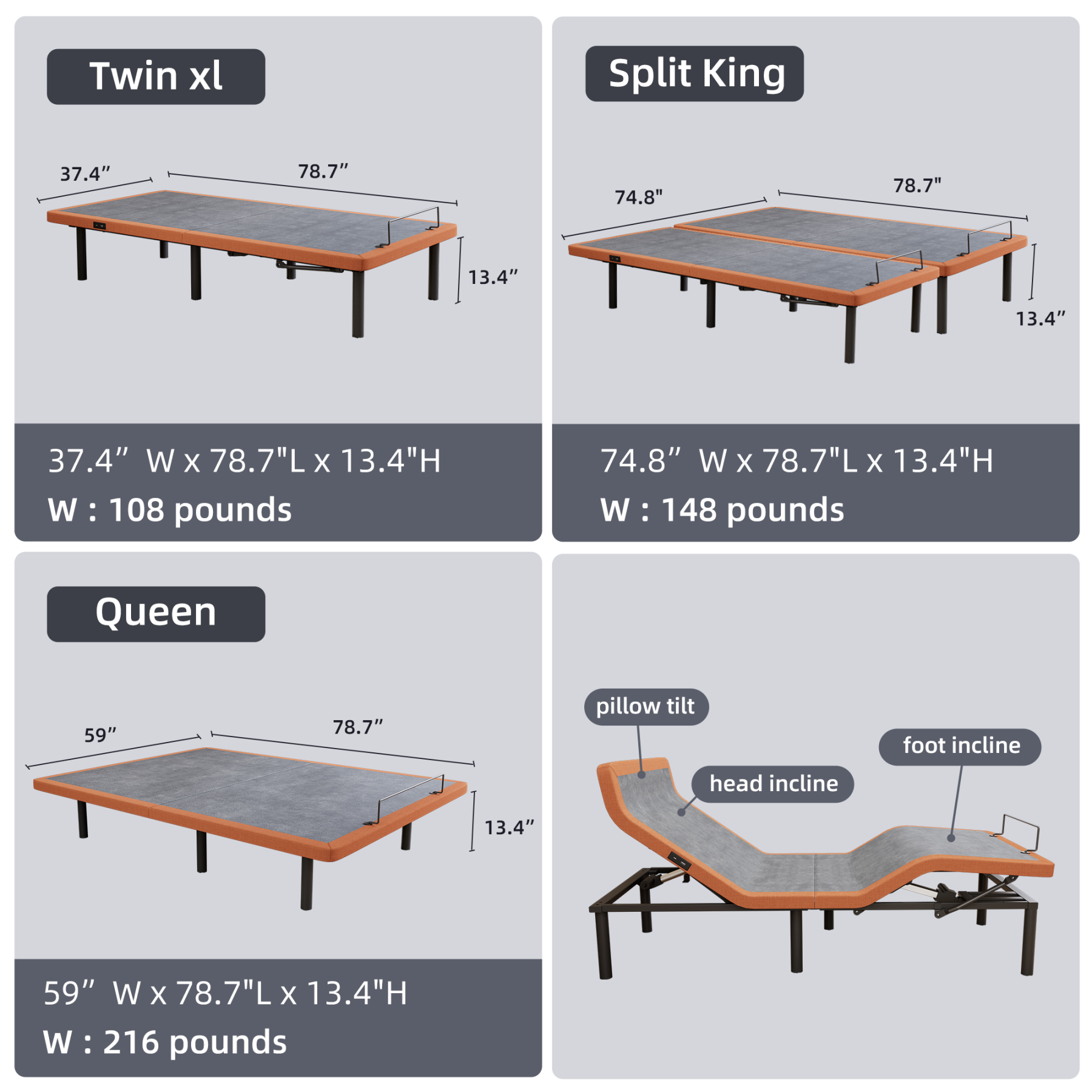 FlexSleep Pro Series E5000, Massage Back Support Adjustable Bed Frame-eshinesleep