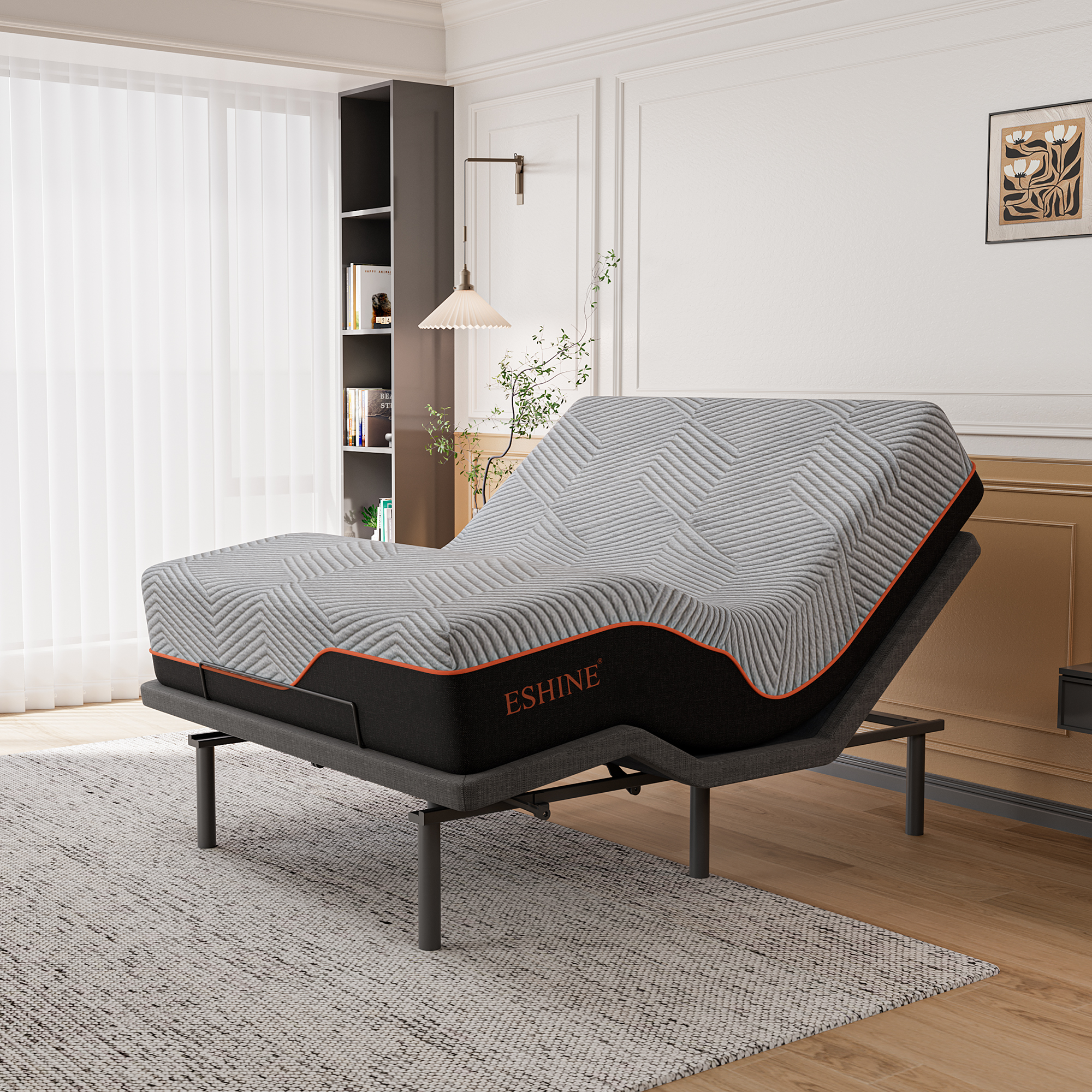 FlexSleep Pro Grey Series E3100, Massage Adjustable Bed Frame with Memory Form Mattress-eshinesleep