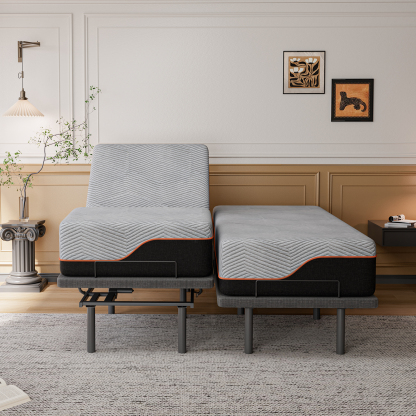 FlexSleep Pro Grey Series E3100, Massage Adjustable Bed Frame with Memory Form Mattress-eshinesleep