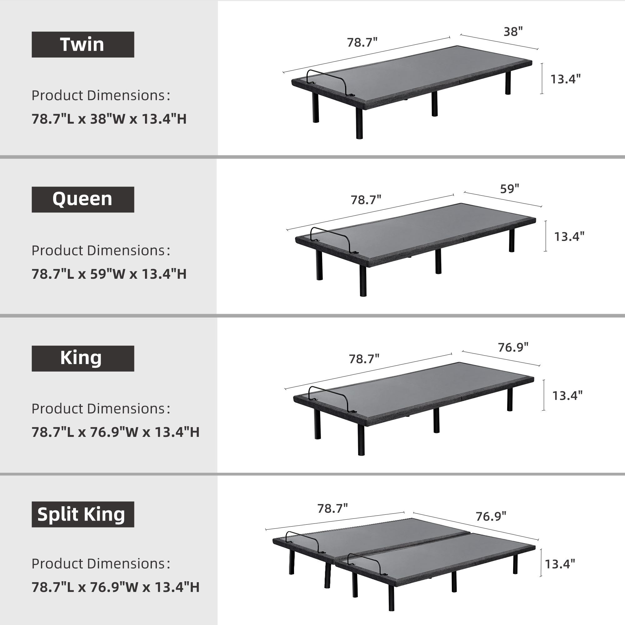 FlexSleep Pro Grey Series E3100, Massage Adjustable Bed Frame with Memory Form Mattress-eshinesleep