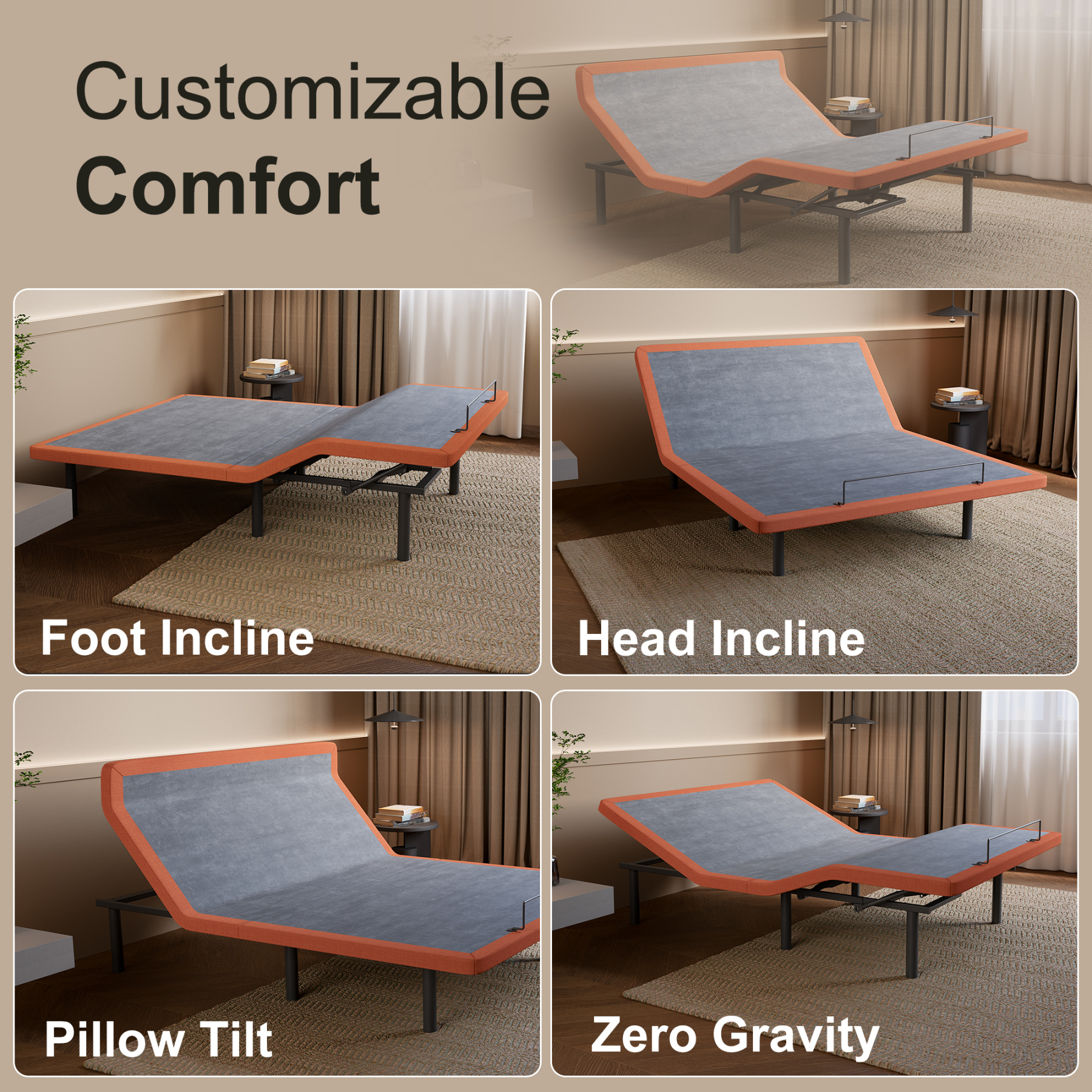 FlexSleep Pro Series E5000, Massage Back Support Adjustable Bed Frame-eshinesleep