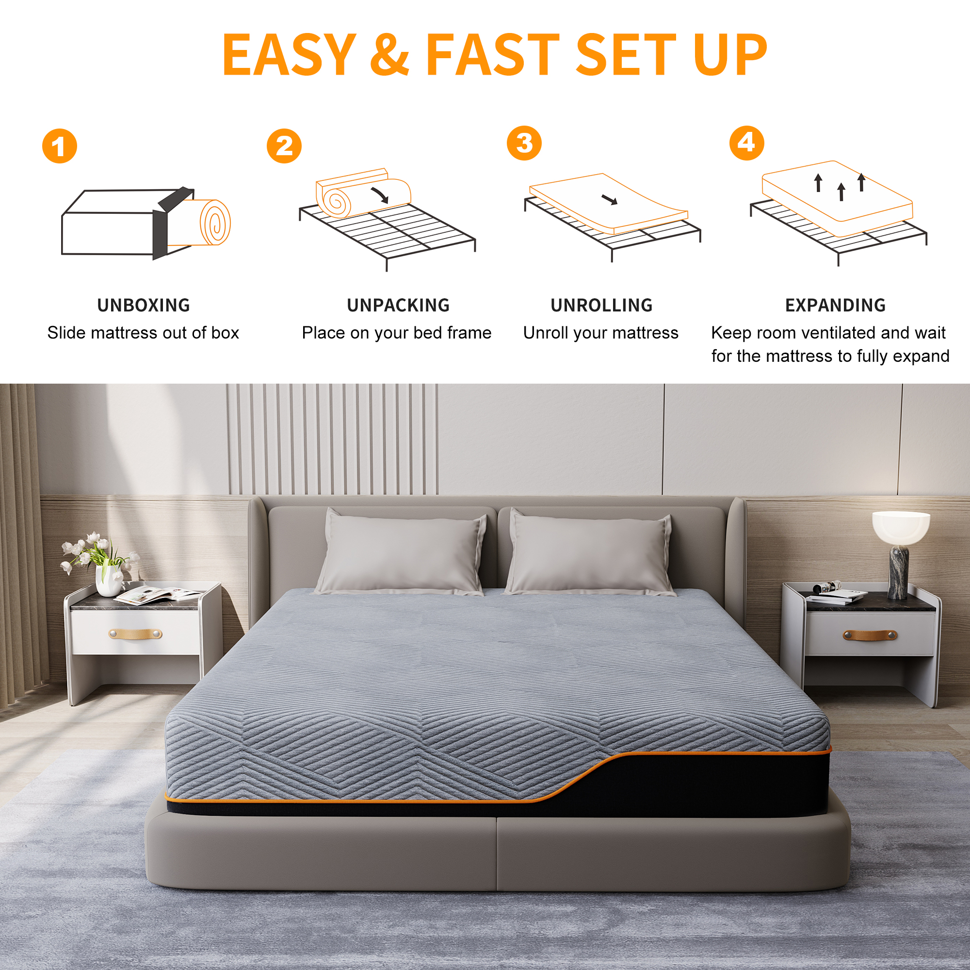 14" Medium Plush King Size Memory Foam Mattress eshinesleep