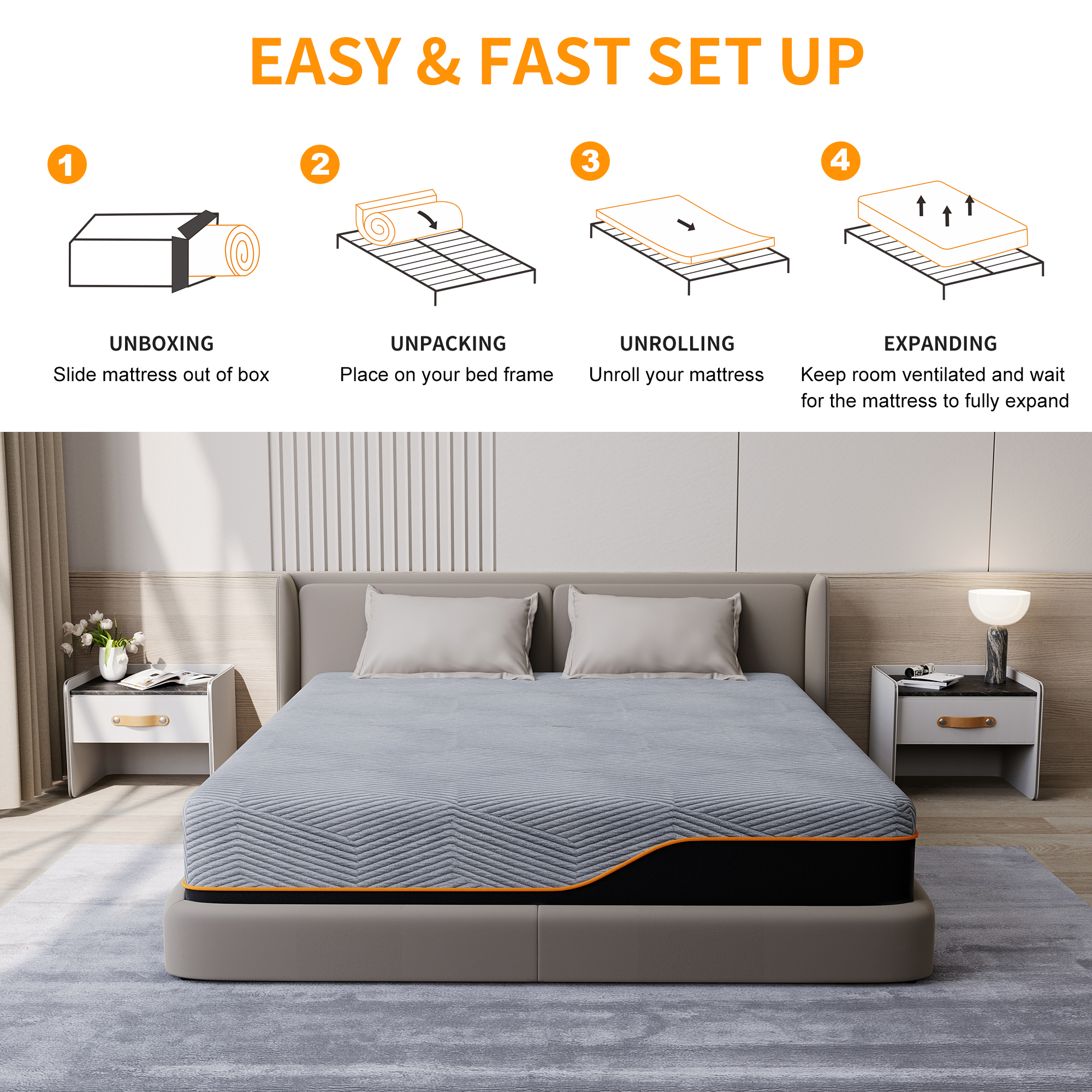 14" Medium Plush California King Size Memory Foam Mattress eshinesleep