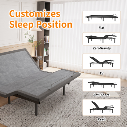 FlexSleep Pro Grey Series E3100, Massage Adjustable Bed Frame with Memory Form Mattress-eshinesleep