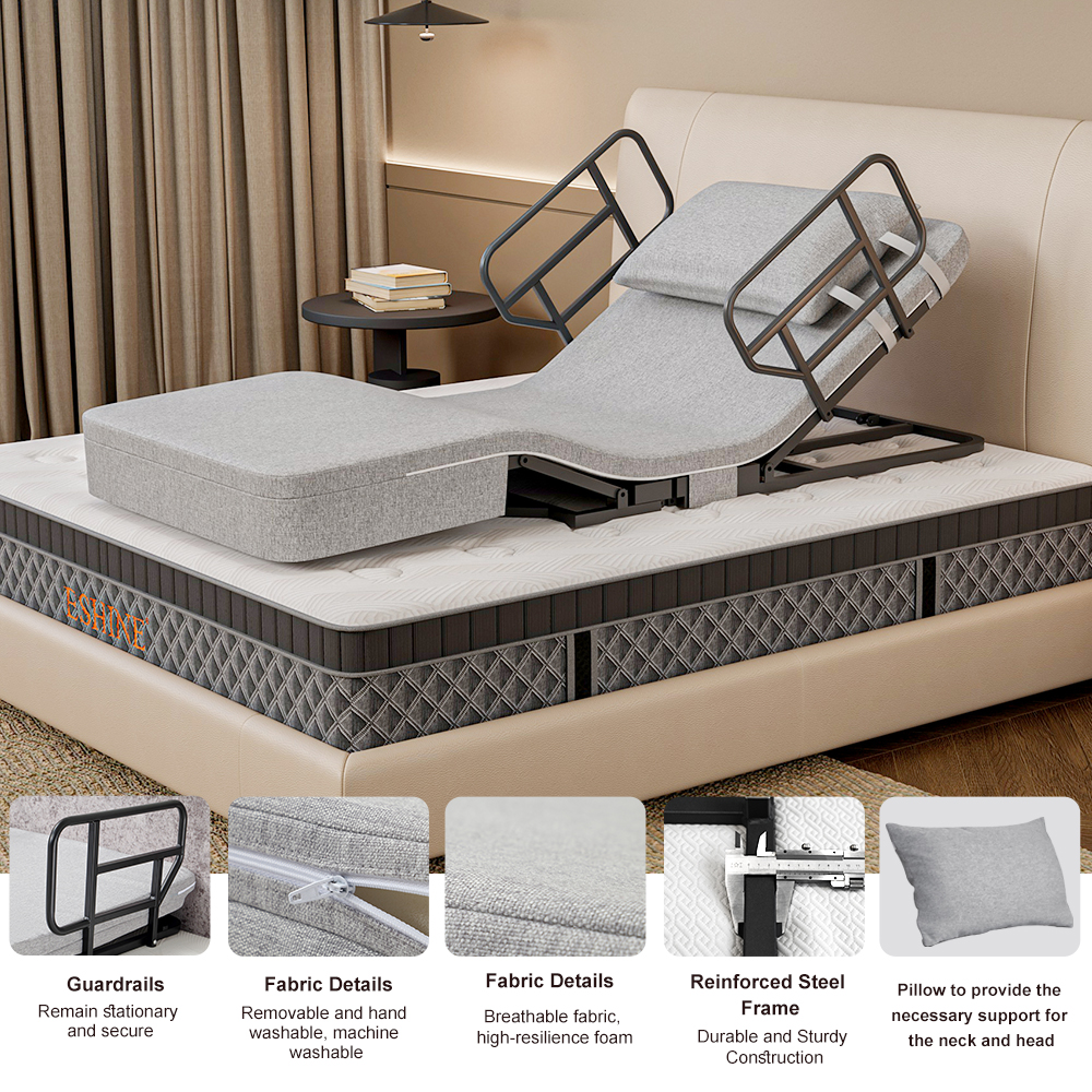 E740 Adjustable Bed Back & Leg Support with Bedside Rail