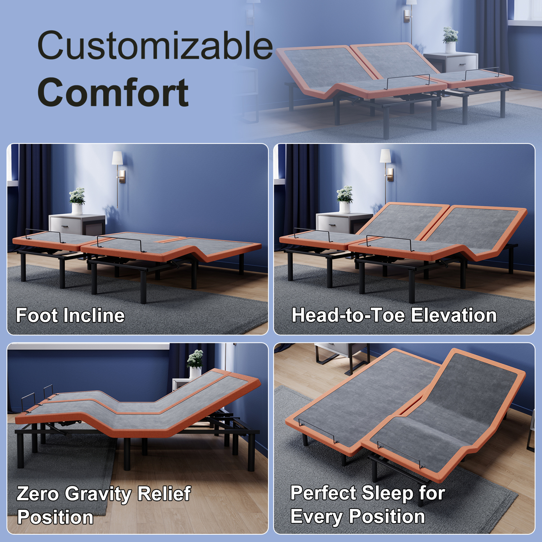 FlexSleep Pro Series E3000, Massage Adjustable Bed Frame-eshinesleep