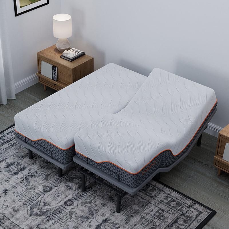 FlexSleep Pro Grey Series E3100, Massage Adjustable Bed Frame with 14"/12” Hybrid Mattress - EshineSleep