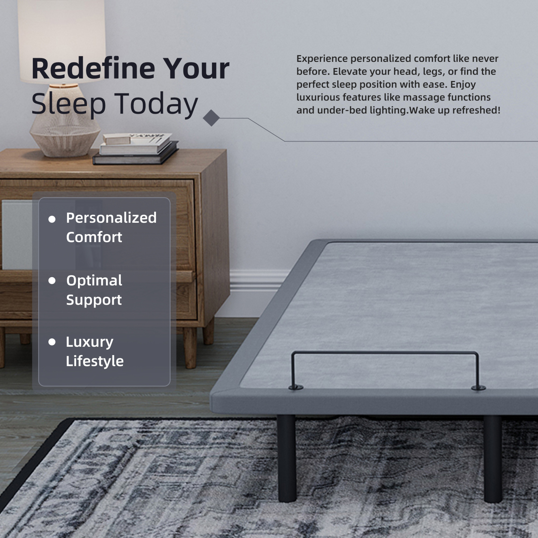 FlexSleep Pro Grey Series E3100, Massage Adjustable Bed Frame-eshinesleep