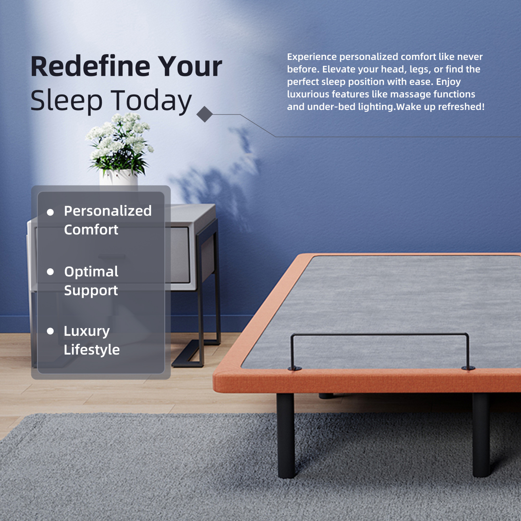 FlexSleep Pro Series E3000, Massage Adjustable Bed Frame-eshinesleep