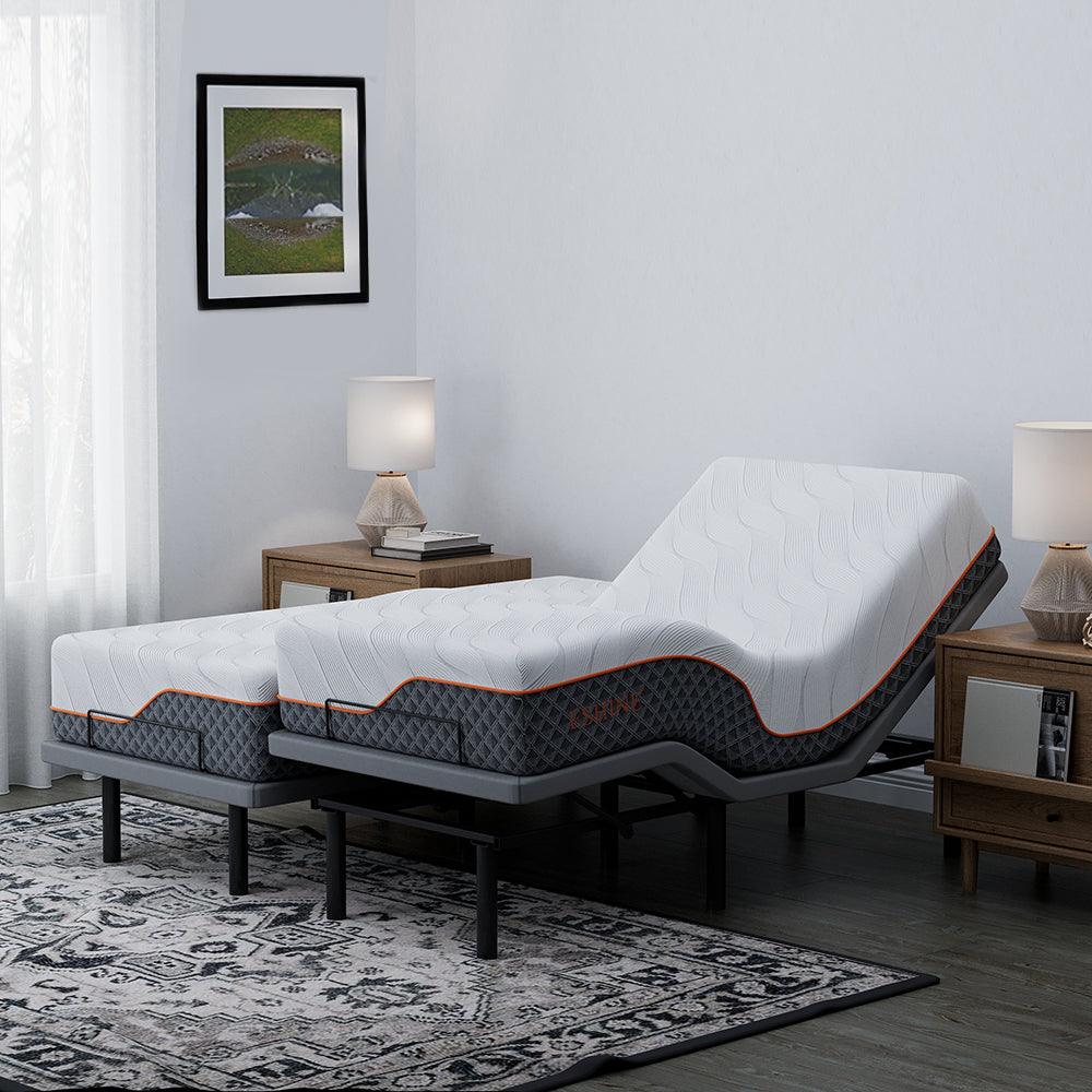 FlexSleep Pro Grey Series E3100, Massage Adjustable Bed Frame with 14"/12” Hybrid Mattress - EshineSleep