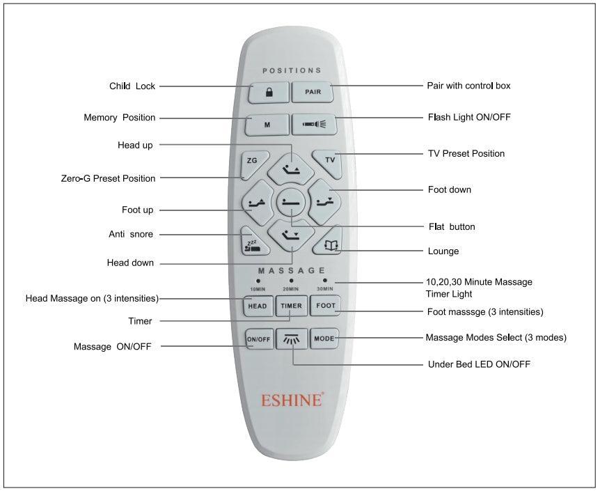 Wireless Remote Control for Adjustable Bed Frame-eshinesleep