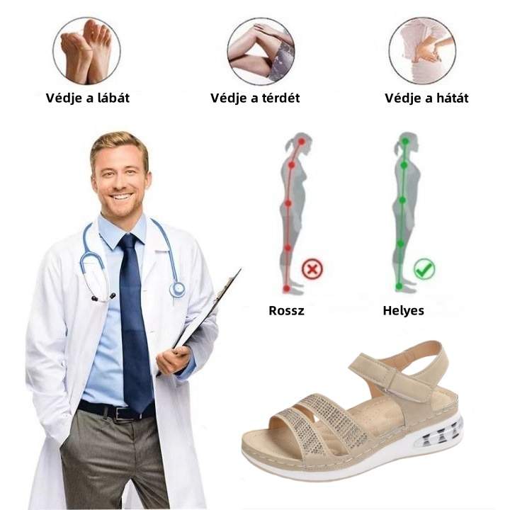 [🎁Ma féláron - ne hagyd ki] Nyári klasszikus női gyémántokkal kirakott ütéscsillapító ortopéd szandál - csökkenti a járási nyomást👞könnyíti a járást