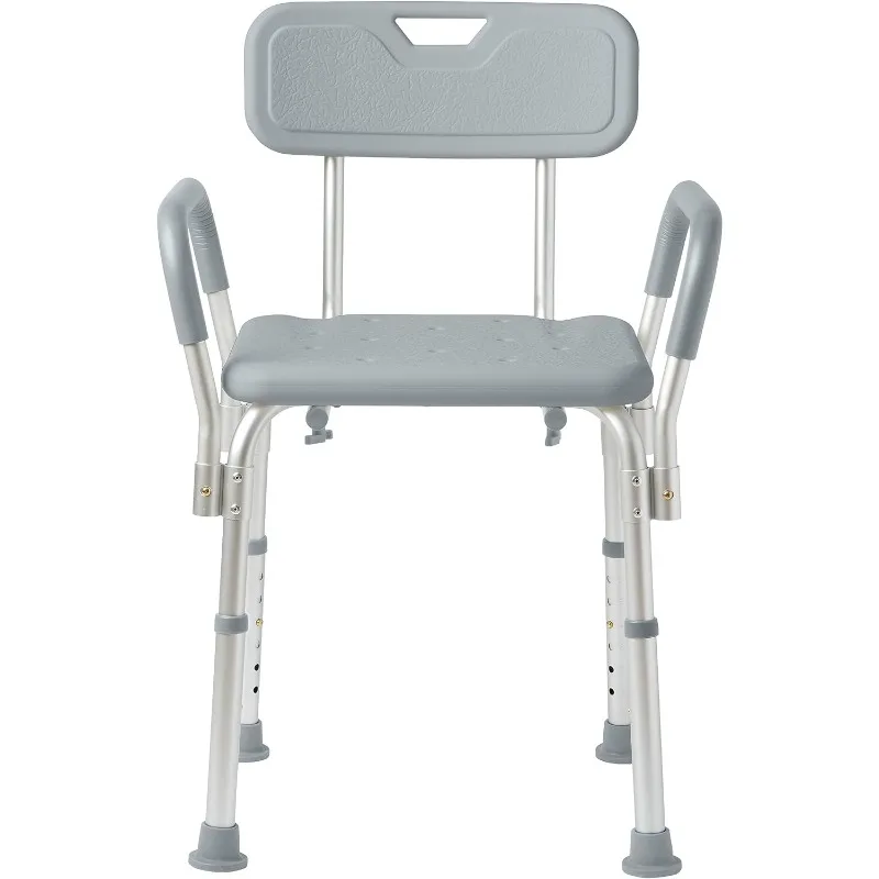 Shower Chair with Back and Padded Arms, Bath Seat with Removable Back, Supports up to 350 lbs, Gray