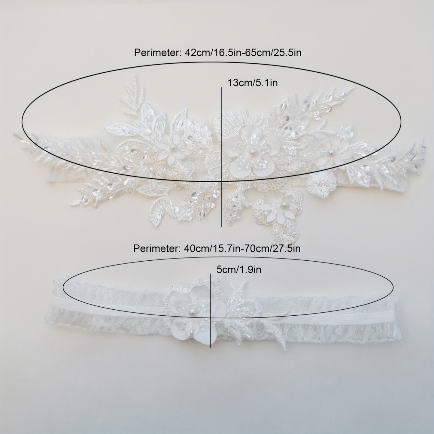 Women White Embroidered Flowers Lace Garter 2pcs
