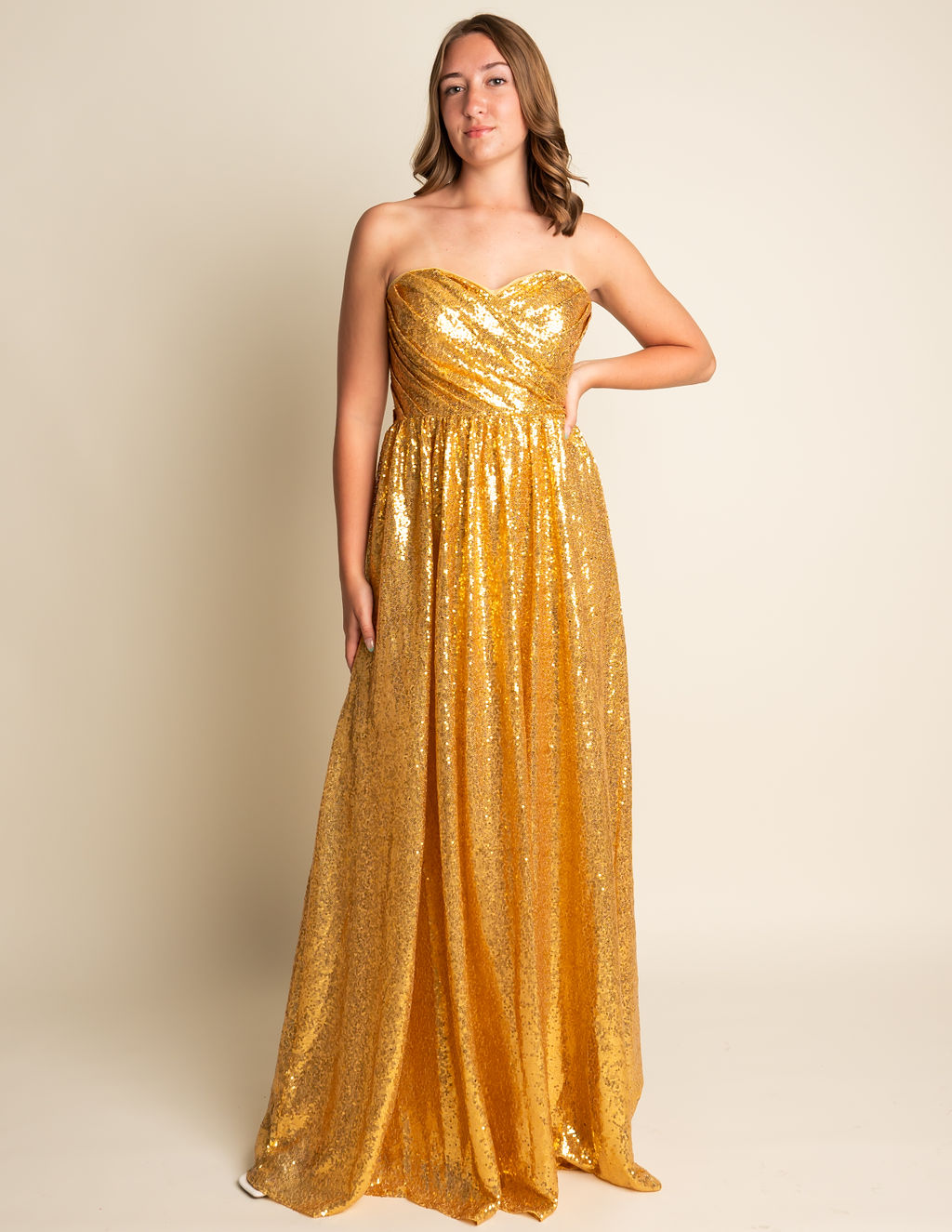 A-Line Sweetheart Dark Gold Strapless Sequin Bridesmaid Dress #RJBM013