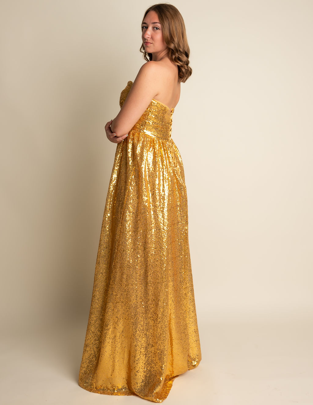 A-Line Sweetheart Dark Gold Strapless Sequin Bridesmaid Dress #RJBM013