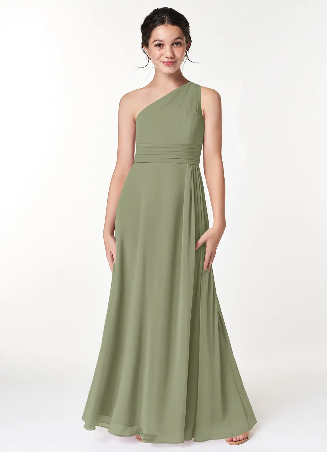 A-Line Pleated Chiffon Pistachio Junior Bridesmaid Dress