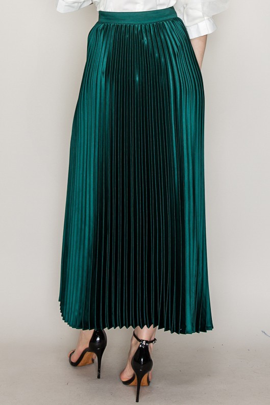 High Waist Satin Pleated Long Skirt #22890652