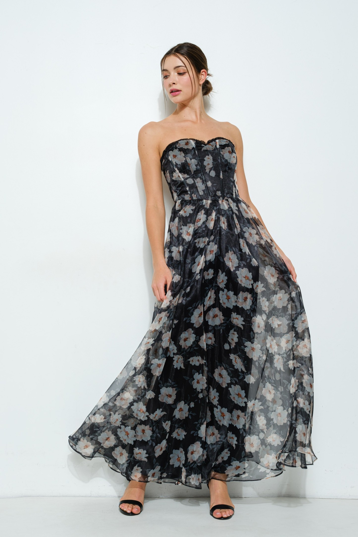 Strapless Floral Maxi Dress With Corset Bodice #23501650