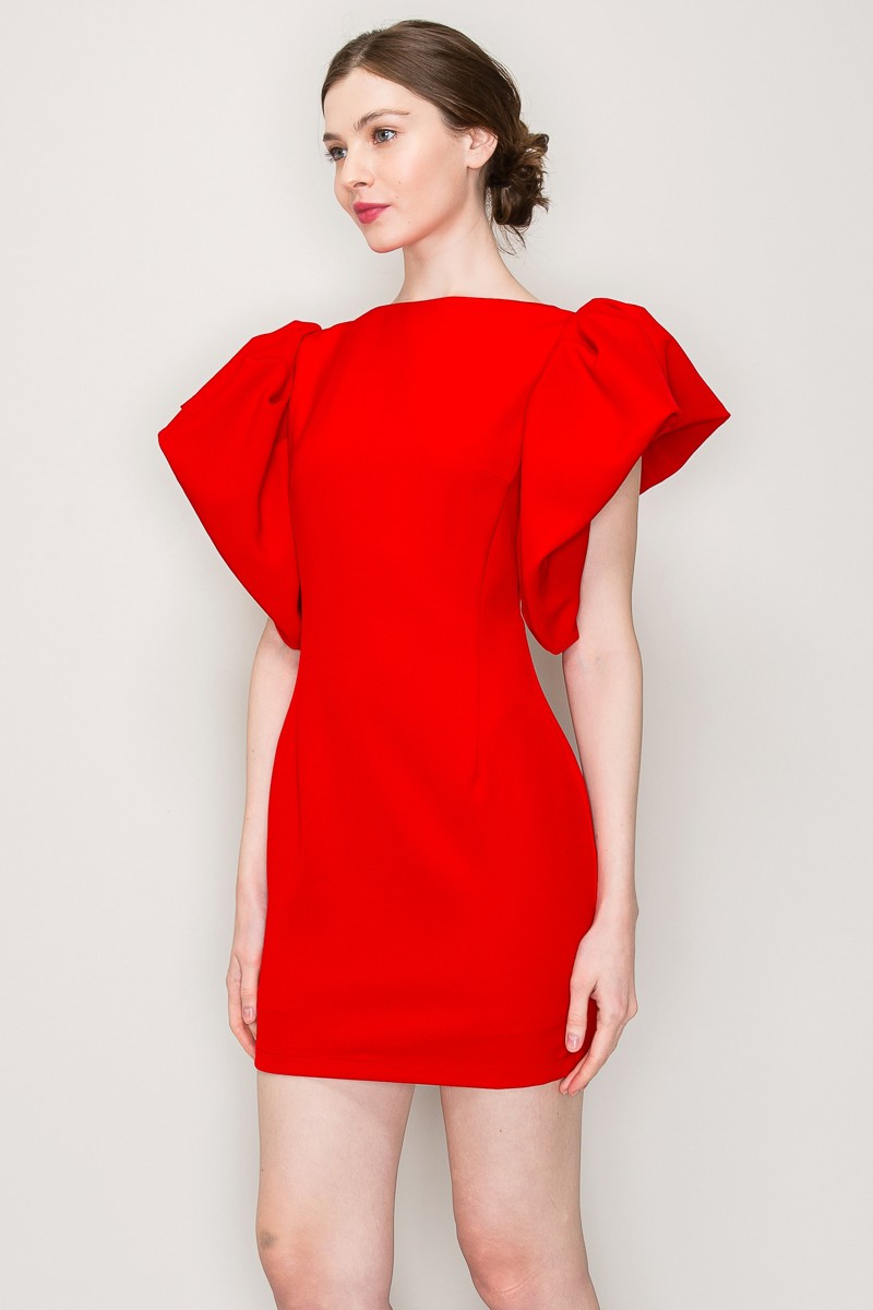 Voluminous Puffed Sleeves Column Mini Dress #23506565