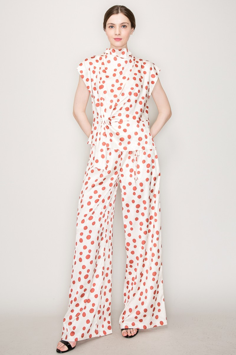 High Waist Polka Dot Printed Wide Pants #23565392