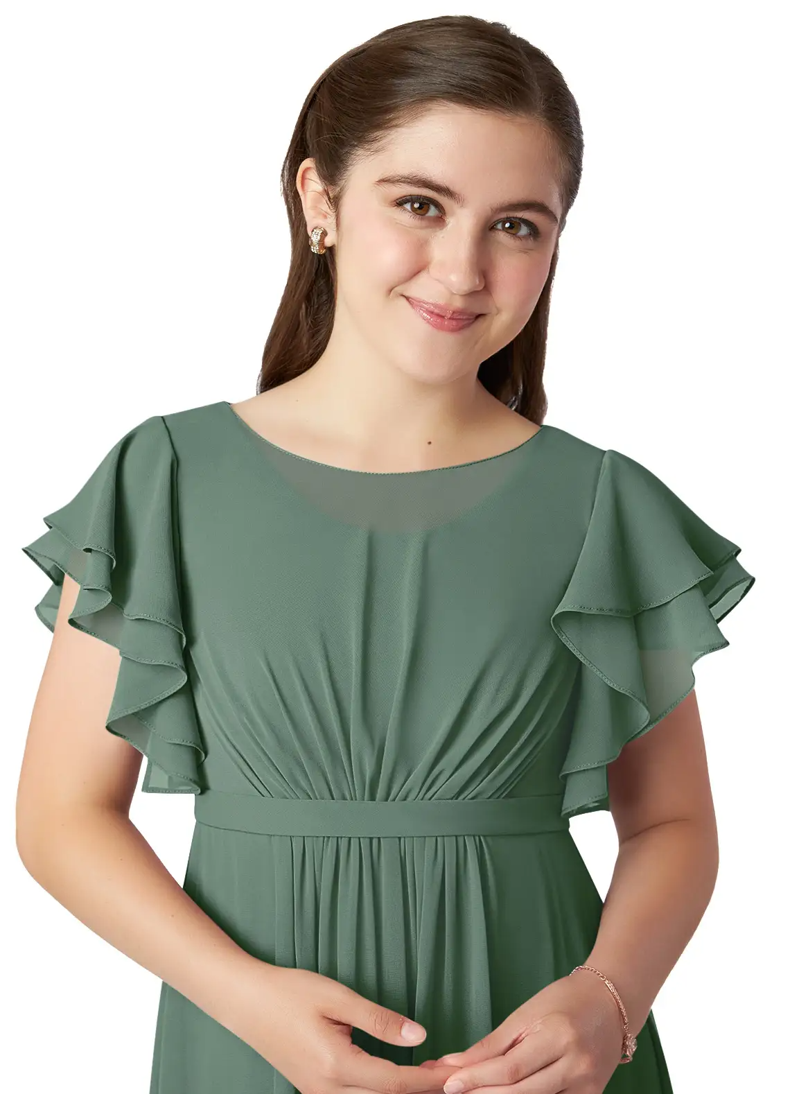 A-Line Scoop Pleated Chiffon Eucalyptus Bridesmaid Dress