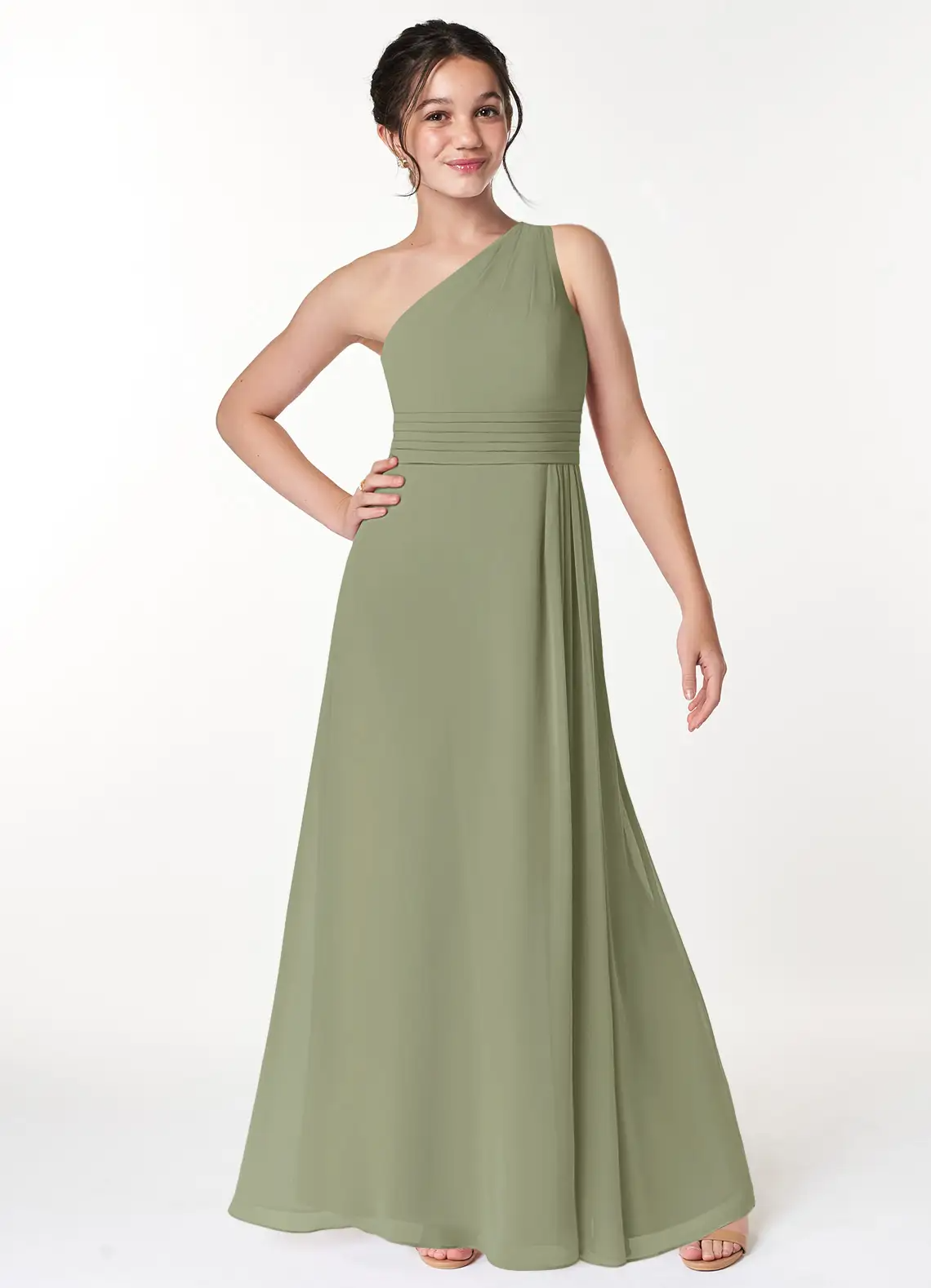 A-Line Pleated Chiffon Pistachio Junior Bridesmaid Dress