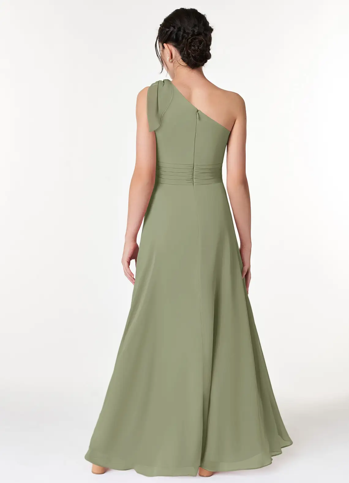 A-Line Pleated Chiffon Pistachio Junior Bridesmaid Dress