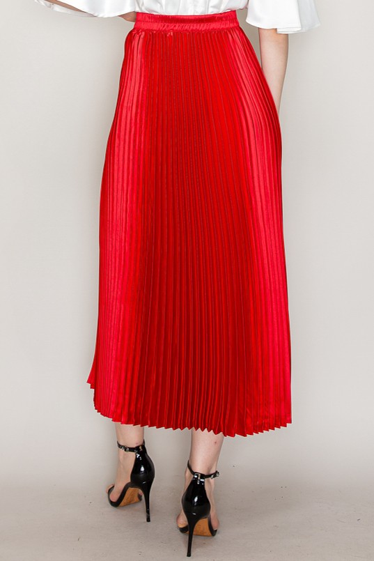 High Waist Satin Pleated Long Skirt #22890652