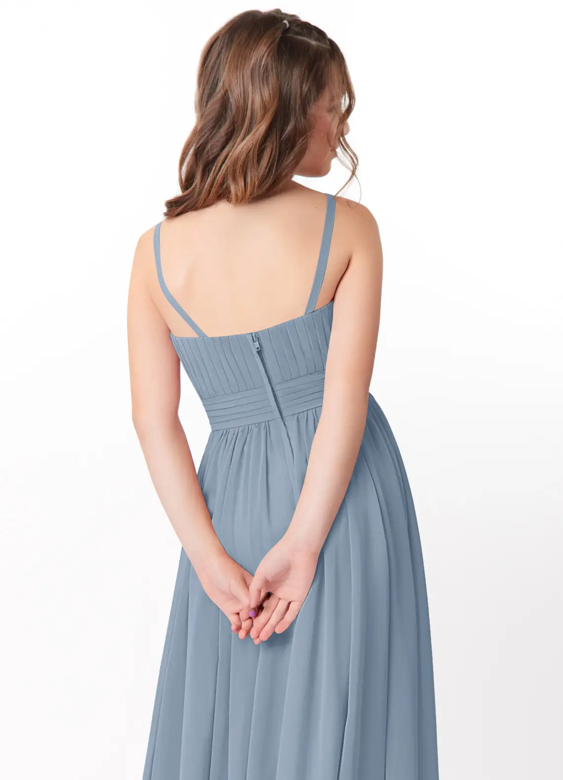 A-Line Scoop Floral Chiffon Dusty Blue Bridesmaid Dress