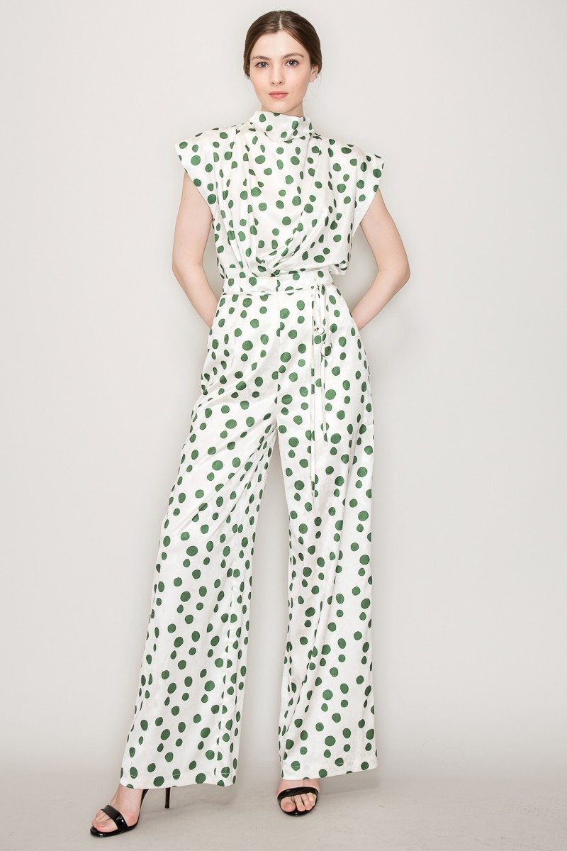 High Waist Polka Dot Printed Wide Pants #23565392