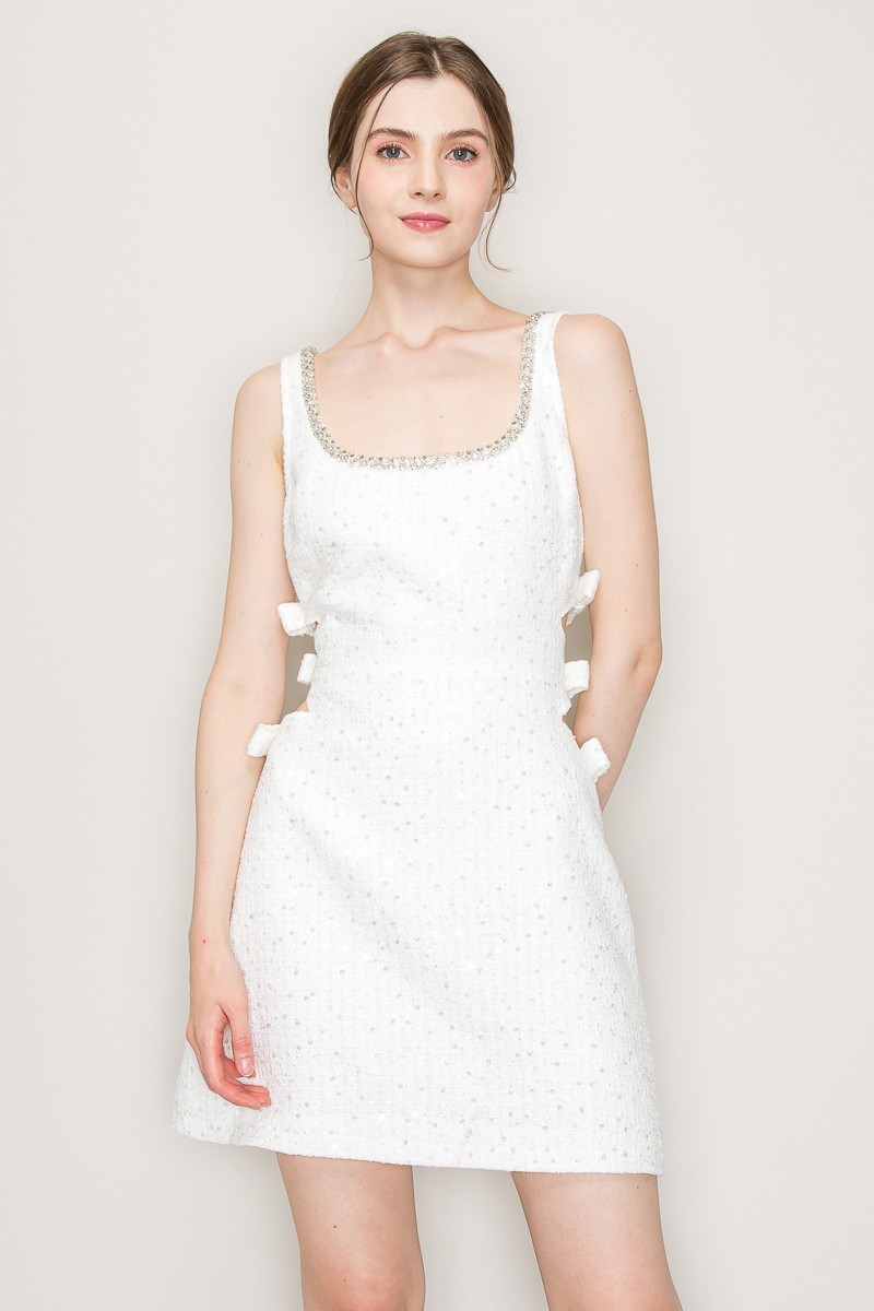 Sequin Cutout Embellished Boucle Mini Dress #23687829