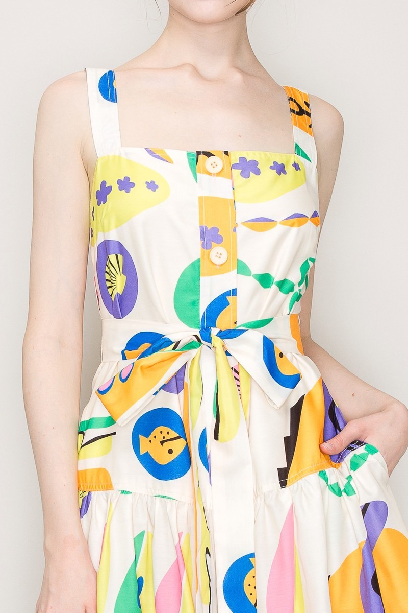 Sleeveless Square Neck Playful Printed Maxi Dress #23514942