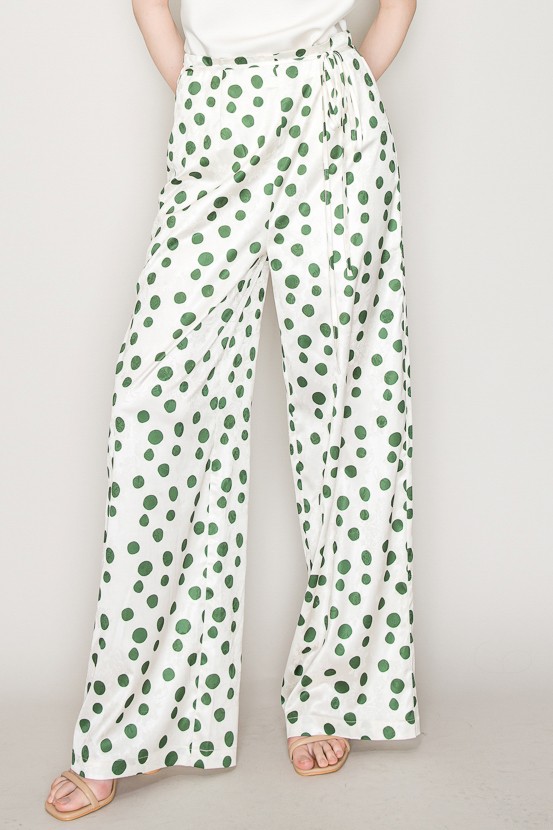 High Waist Polka Dot Printed Wide Pants #23565392