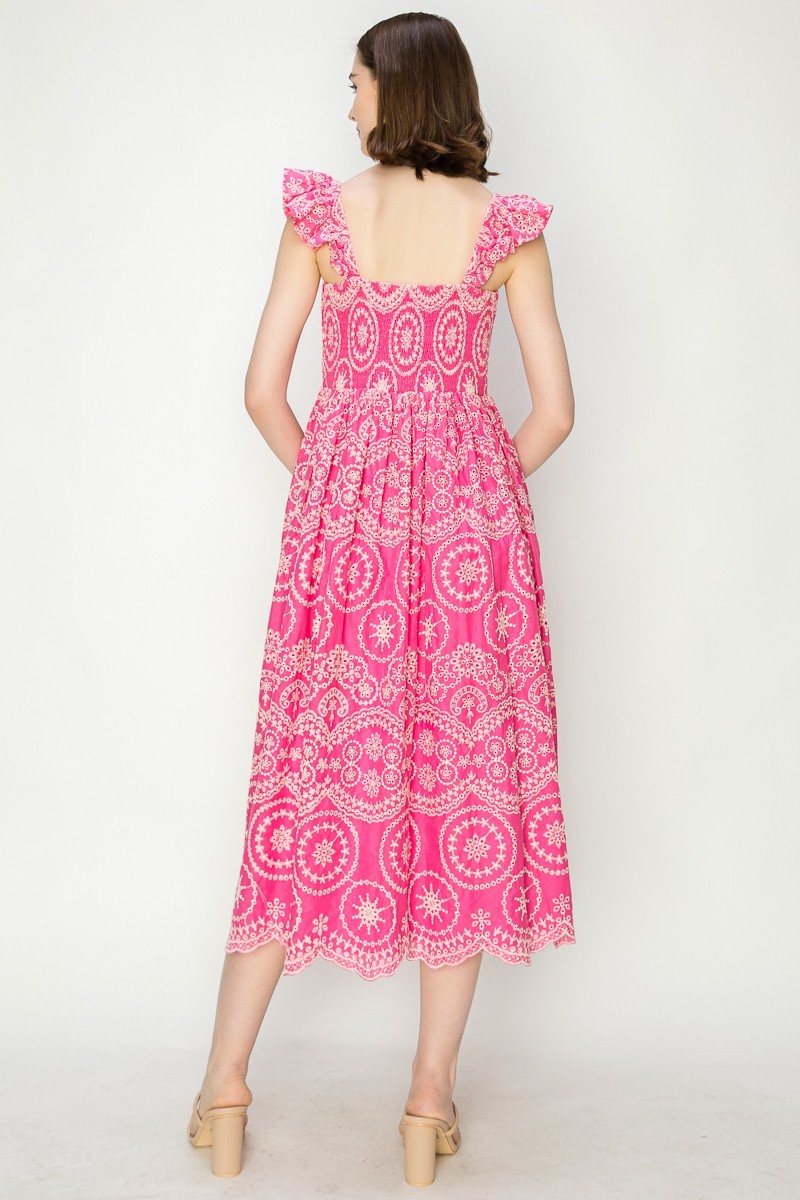 Cotton Sleeveless Embroidered Eyelet Midi Dress #23549027