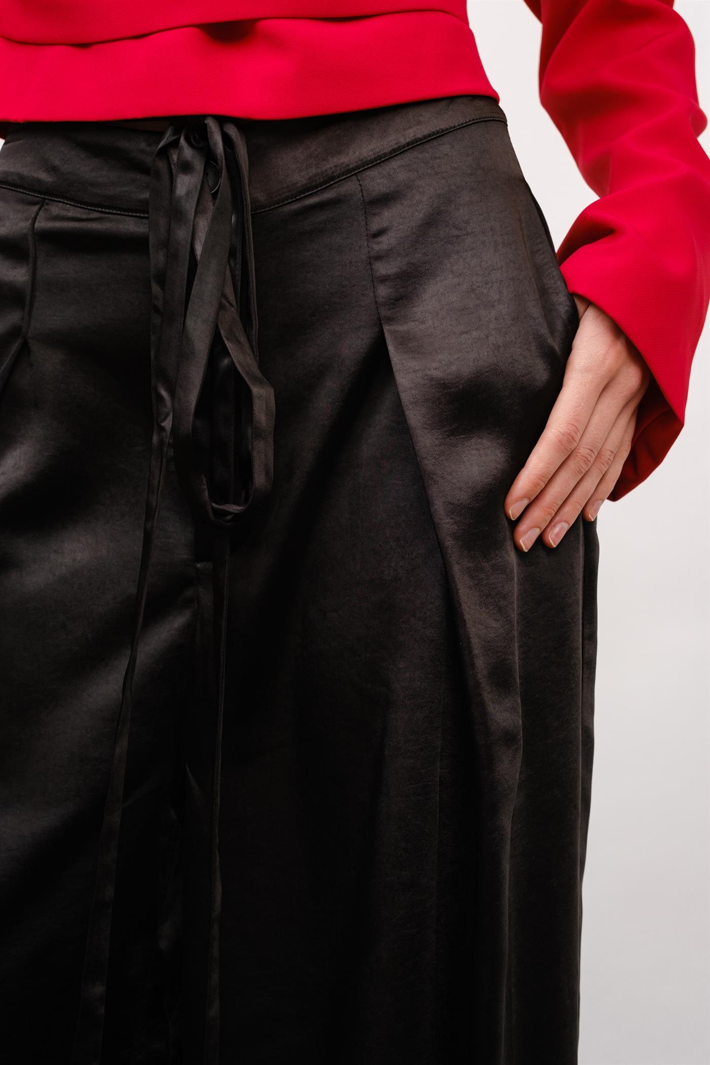 Satin High Waist Front Pintuck Wide Pants #23550954