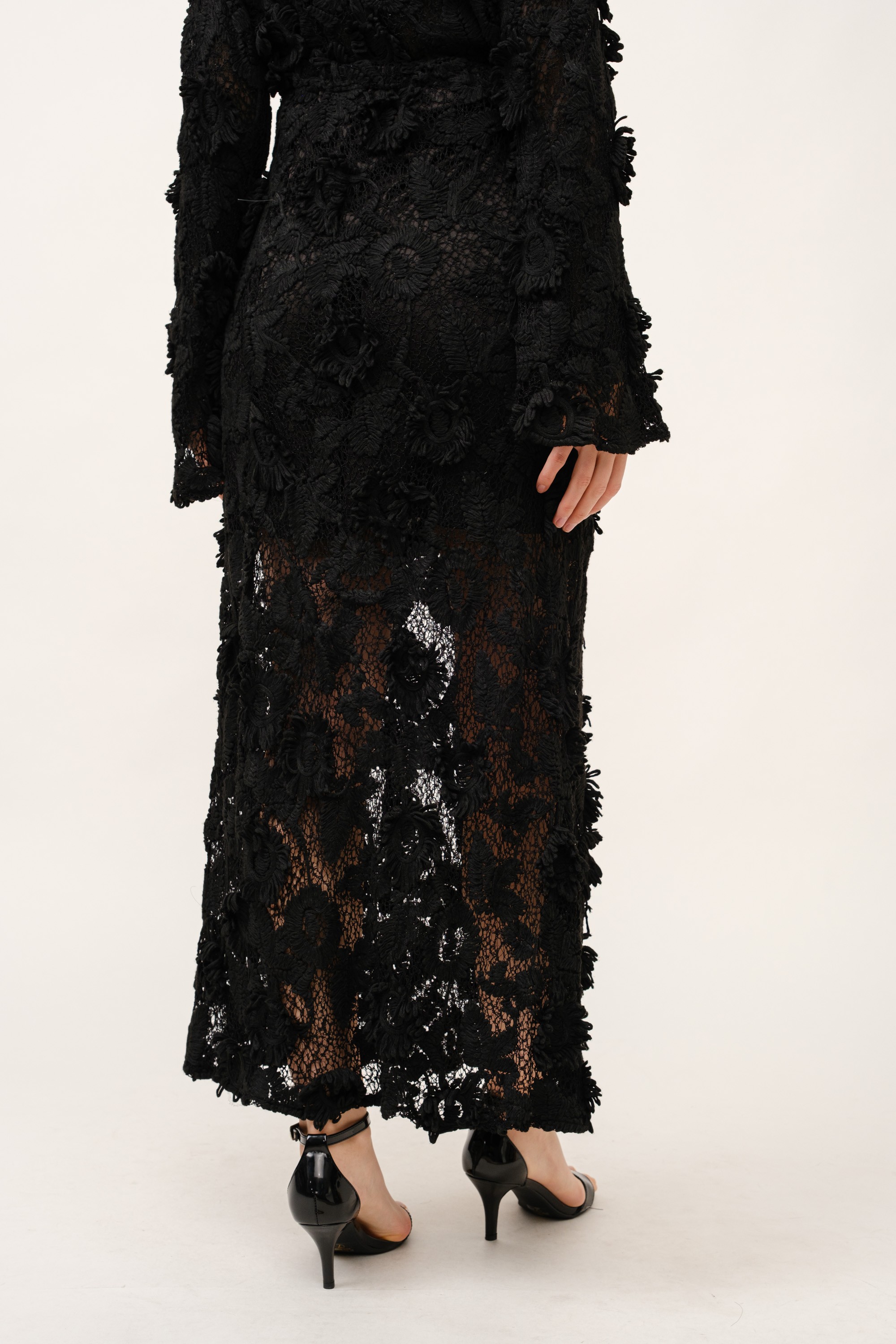 High Waist Floral Lace Maxi Skirt #22907346
