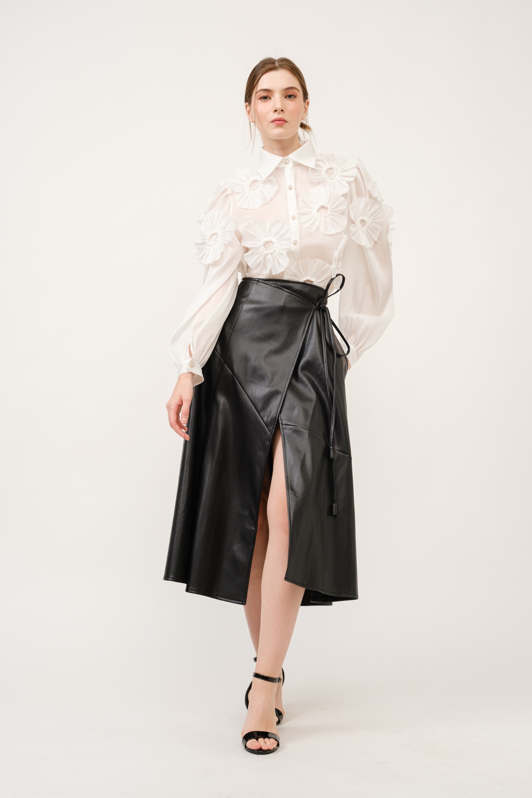 Faux Leather Wrap With Self Tie Midi Skirt #22889752