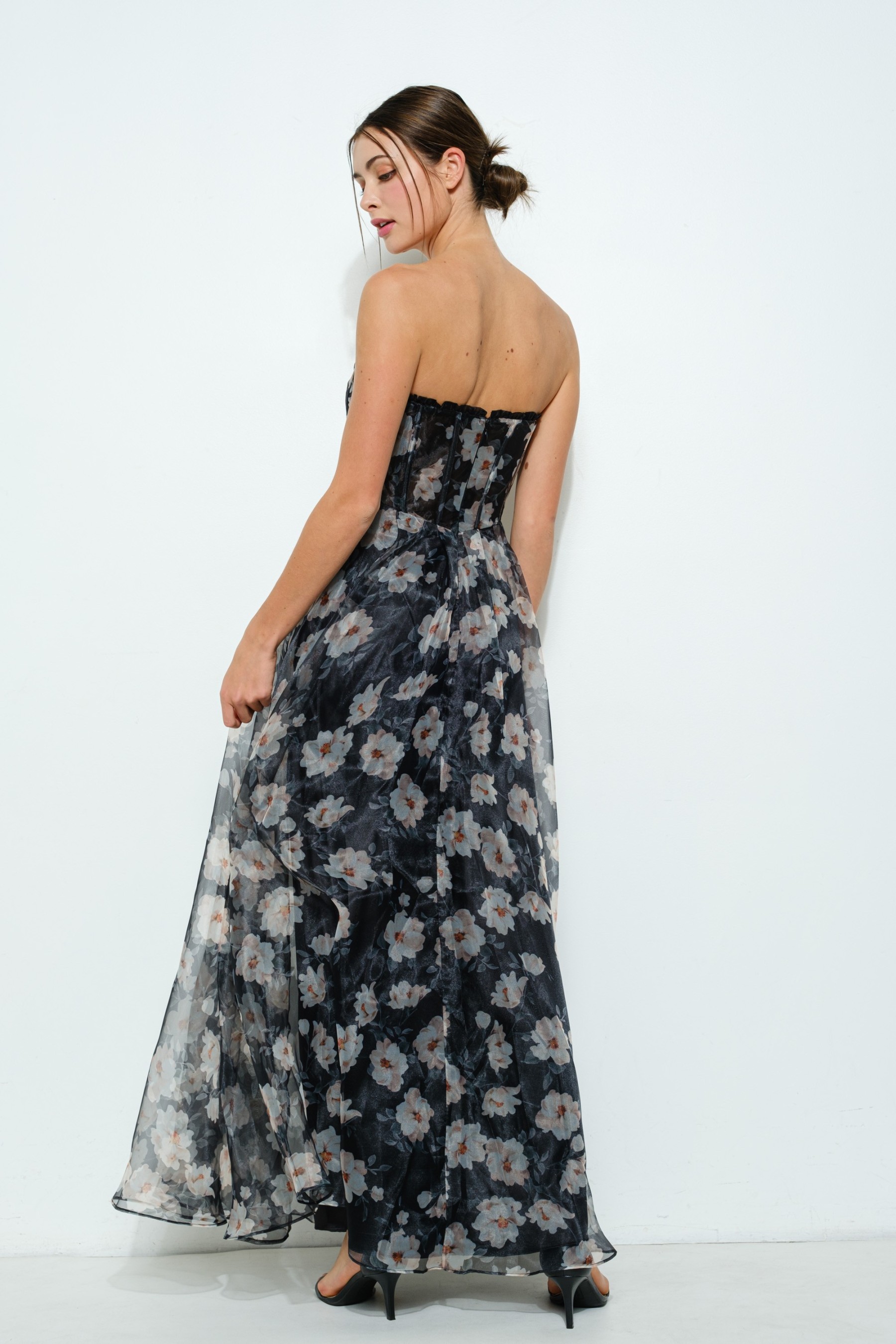 Strapless Floral Maxi Dress With Corset Bodice #23501650