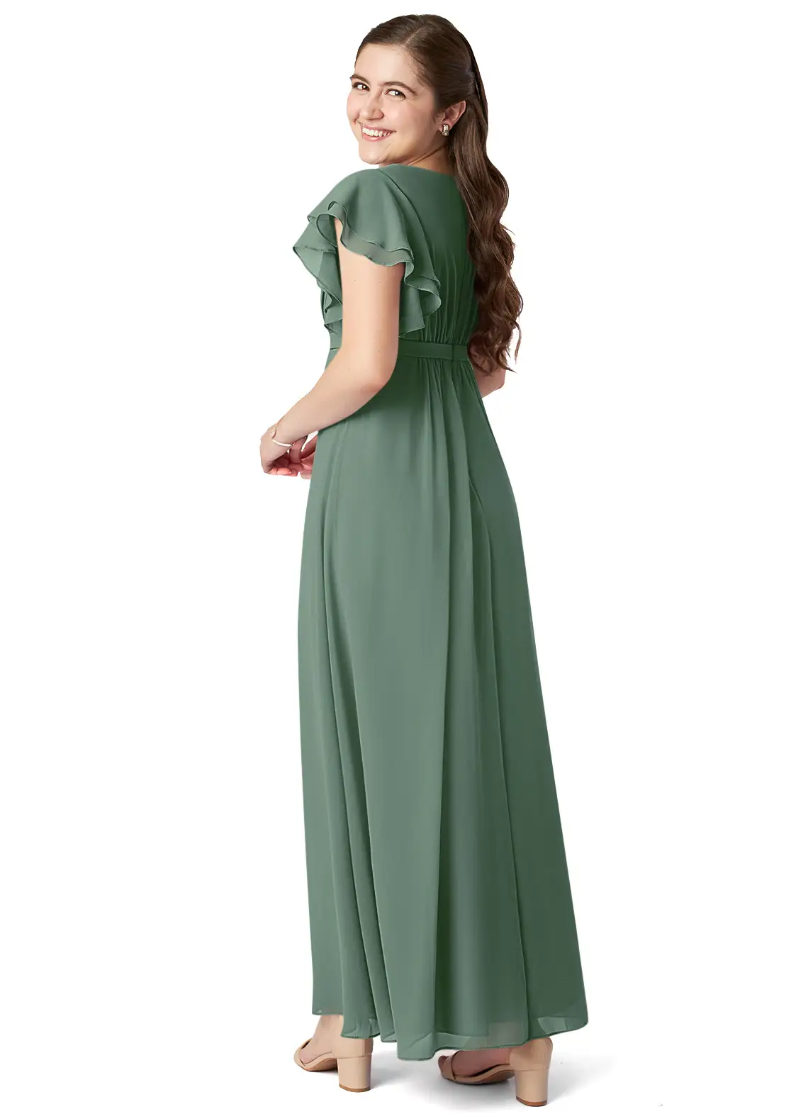 A-Line Scoop Pleated Chiffon Eucalyptus Bridesmaid Dress