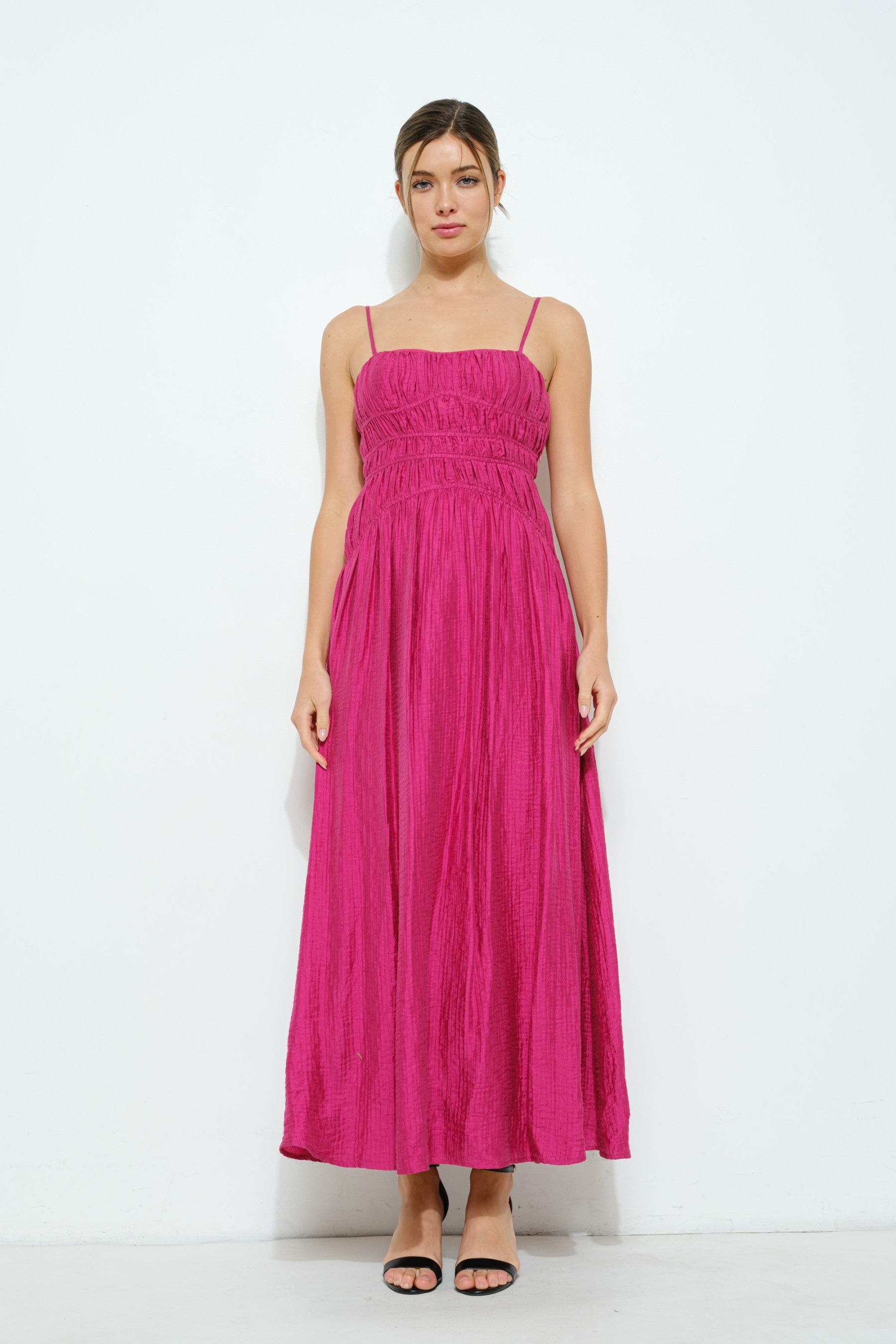 Satin Ruched Detailing Sleeveless Maxi Dress #23674842