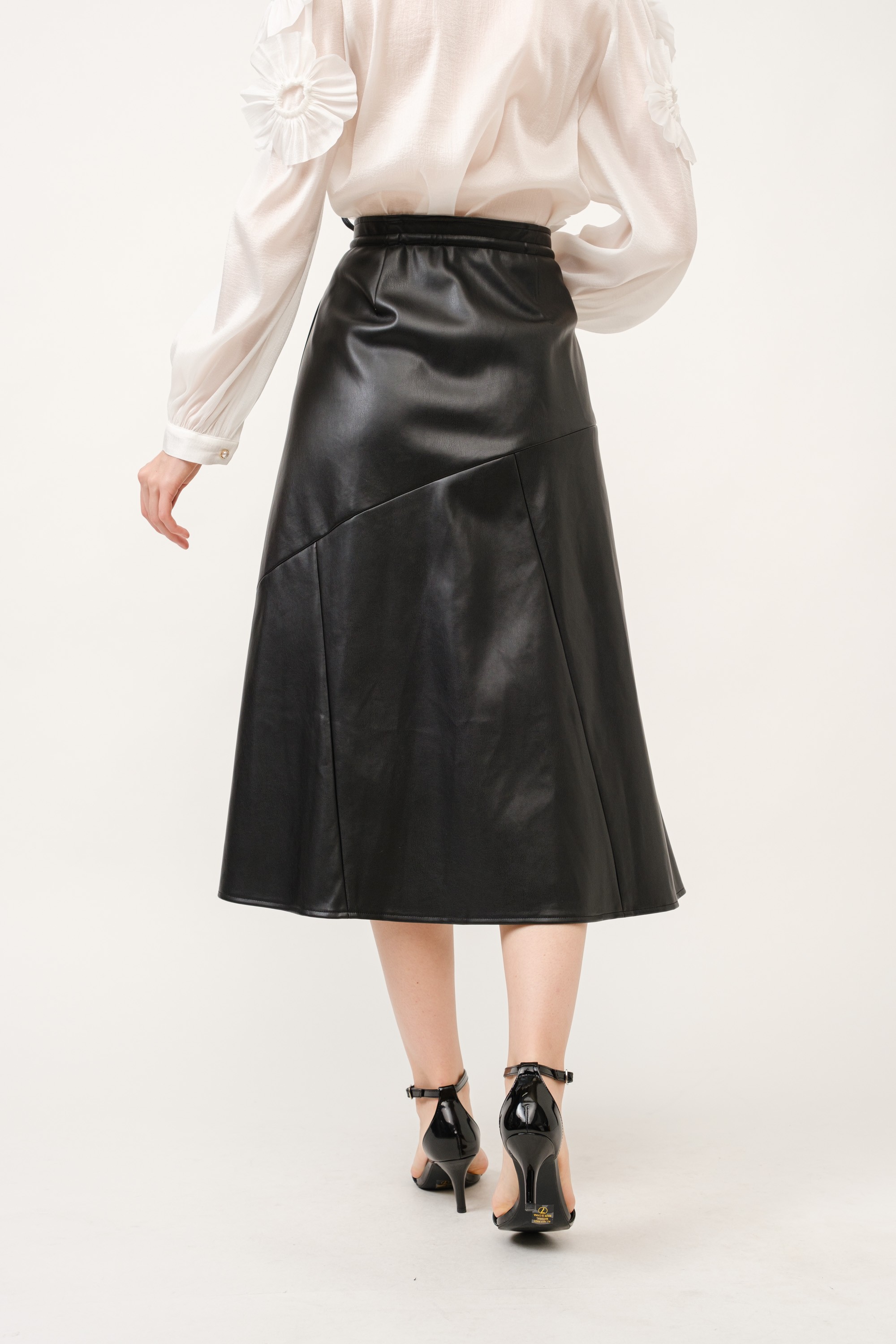 Faux Leather Wrap With Self Tie Midi Skirt #22889752