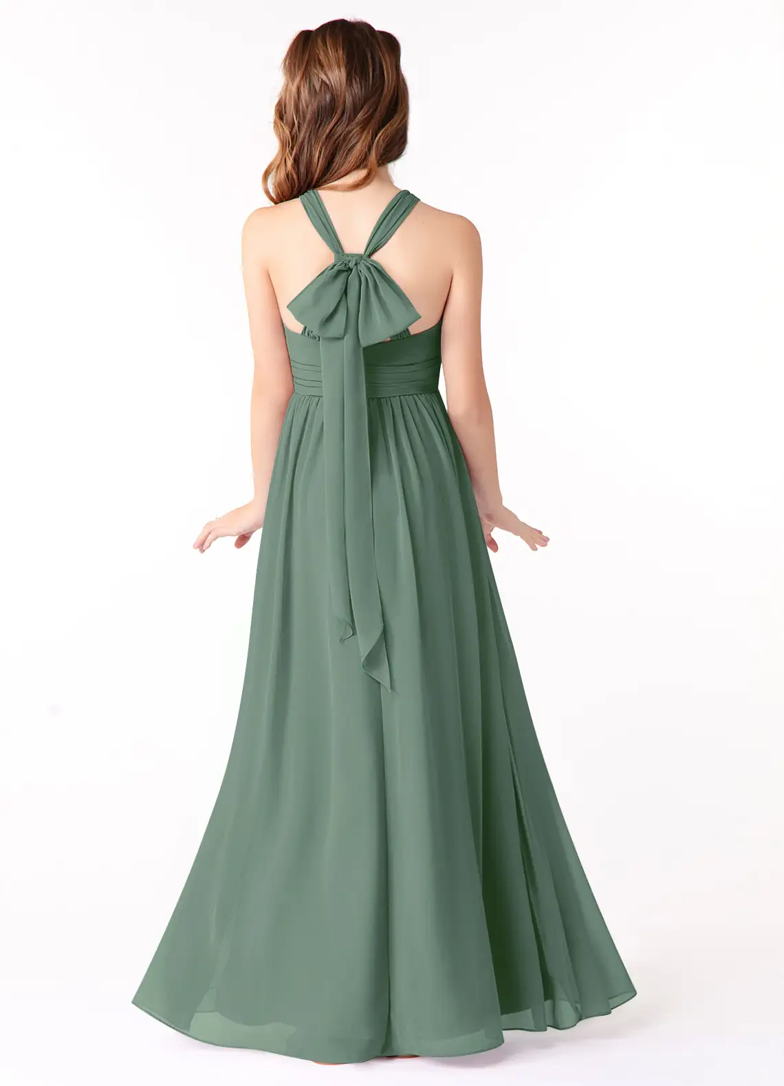 A-Line Scoop Ruched Chiffon Eucalyptus Junior Bridesmaid Dress