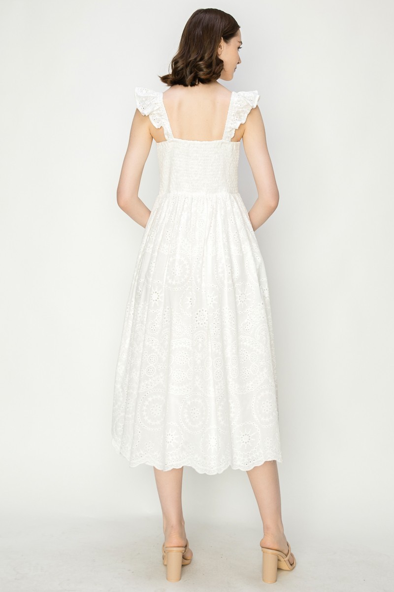Cotton Sleeveless Embroidered Eyelet Midi Dress #23549027