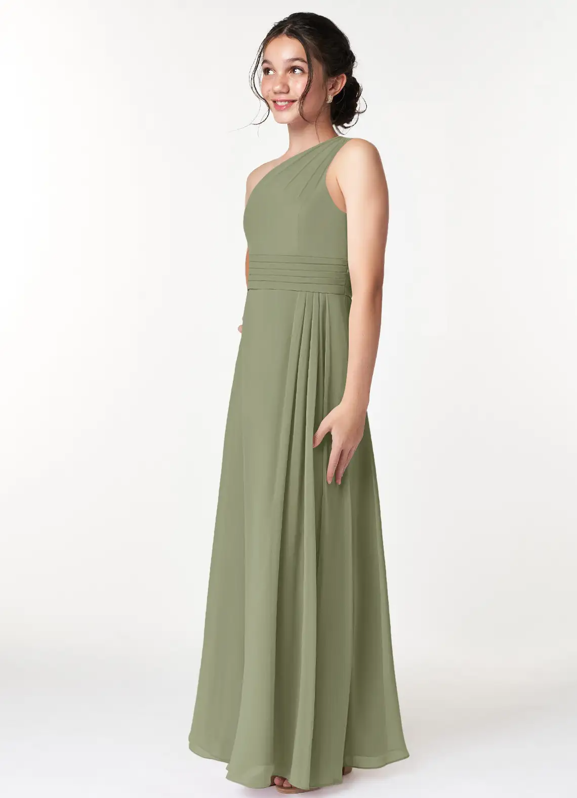 A-Line Pleated Chiffon Pistachio Junior Bridesmaid Dress
