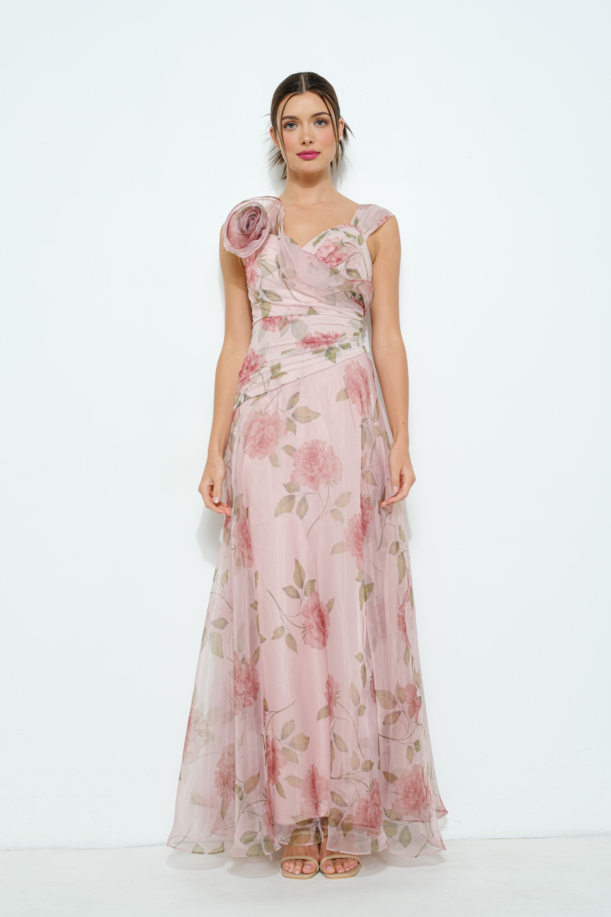 Floral Print Flower Corsage Detail Maxi Dress #23576516